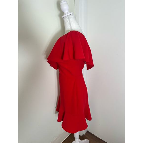 Amanda Uprichard Red One Shoulder Ruffle Mini Cocktail Dress Sz M - Picture 2 of 4